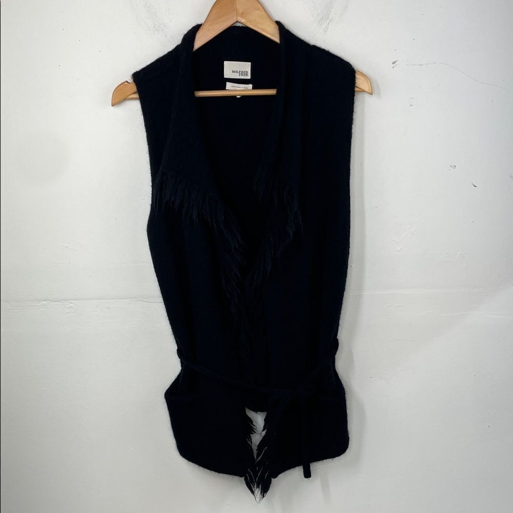 Wilfred Free Black Alpaca Wool Blend Sweater Vest with Fringe size Small